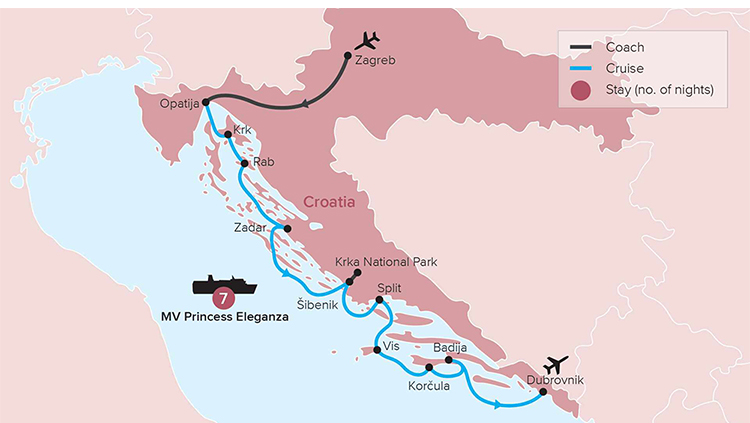 Croatia Coastal Cruise map - image courtesy of Travelmarvel.